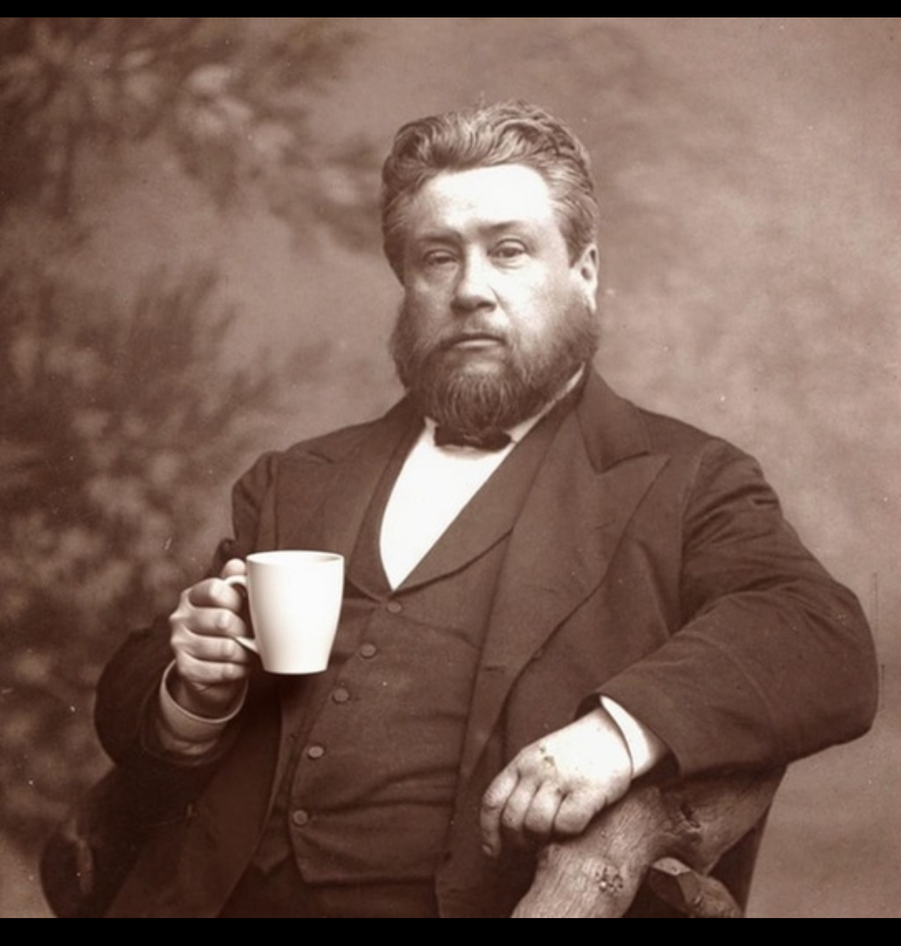 Spurgeon with a cuppa in hand.